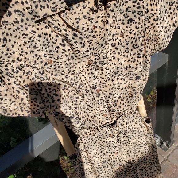 VINTAGE LEOPARD BELT SILK CINCH DRESS - Picture 4 of 13